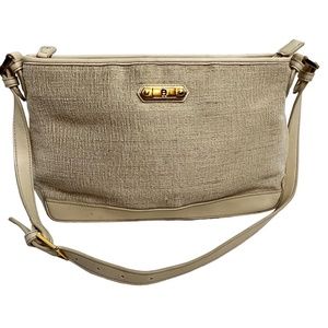 ETIENNE AIGNER Woven Cream Ivory Genuine Leather Trim Shoulder Bag Purse Handbag